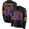 Custom Hockey Jersey – Triple Stripes Black Purple Gold Long Sleeve – front and back view