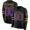 Custom Hockey Jersey – Triple Stripes Black Purple Old Gold Long Sleeve – front and back view