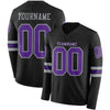 Custom Hockey Jersey – Triple Stripes Black Purple Gray Long Sleeve – front and back view