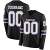 Custom Hockey Jersey – Triple Stripes Black White Purple Gray Long Sleeve – front and back view