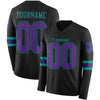 Custom Hockey Jersey – Triple Stripes Black Purple Teal Long Sleeve – front and back view