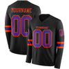 Custom Hockey Jersey – Triple Stripes Black Purple Orange Long Sleeve – front and back view