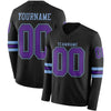 Custom Hockey Jersey – Triple Stripes Black Purple Light Blue Long Sleeve – front and back view