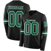 Custom Hockey Jersey – Triple Stripes Black Kelly Green White Long Sleeve – front and back view