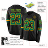 Custom Hockey Jersey – Triple Stripes Black Kelly Green Gold Long Sleeve – product details
