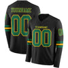 Custom Hockey Jersey – Triple Stripes Black Kelly Green Gold Long Sleeve – front and back view