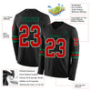 Custom Hockey Jersey – Triple Stripes Black Red White Kelly Green Long Sleeve – product details