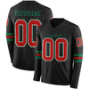 Custom Hockey Jersey – Triple Stripes Black Red White Kelly Green Long Sleeve – front and back view