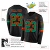Custom Hockey Jersey – Triple Stripes Black Kelly Green Orange Long Sleeve – product details