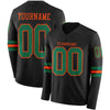 Custom Hockey Jersey – Triple Stripes Black Kelly Green Orange Long Sleeve – front and back view