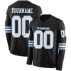 Custom Hockey Jersey – Triple Stripes Black White Light Blue Long Sleeve – front and back view