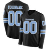 Custom Hockey Jersey – Triple Stripes Black Light Blue White Long Sleeve – front and back view