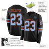 Custom Hockey Jersey – Triple Stripes Black Light Blue Orange Long Sleeve – product details