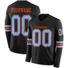 Custom Hockey Jersey – Triple Stripes Black Light Blue Orange Long Sleeve – front and back view