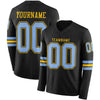 Custom Hockey Jersey – Triple Stripes Black Light Blue Yellow Long Sleeve – front and back view