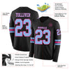 Custom Hockey Jersey – Triple Stripes Black Light Blue Pink Long Sleeve – product details