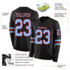 Custom Hockey Jersey – Triple Stripes Black Light Blue Red Long Sleeve – product details