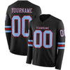 Custom Hockey Jersey – Triple Stripes Black Light Blue Red Long Sleeve – front and back view