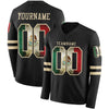 Custom Hockey Jersey – Mexican Flag-Inspired Triple Stripes Vintage Black Cream Long Sleeve – front and back view