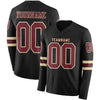 Custom Hockey Jersey – Triple Stripes Black Burgundy Cream Long Sleeve – front and back view