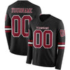 Custom Hockey Jersey – Triple Stripes Black Crimson White Long Sleeve – front and back view