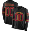 Custom Hockey Jersey – Triple Stripes Black Crimson Old Gold Long Sleeve – front and back view