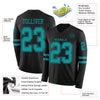 Custom Hockey Jersey – Triple Stripes Black Teal Long Sleeve – product details