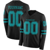 Custom Hockey Jersey – Triple Stripes Black Teal Long Sleeve – front and back view