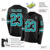 Custom Hockey Jersey – Triple Stripes Black Teal White Long Sleeve – product details