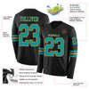 Custom Hockey Jersey – Triple Stripes Black Teal Old Gold Long Sleeve – product details
