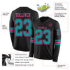 Custom Hockey Jersey – Triple Stripes Black Teal Pink Long Sleeve – product details