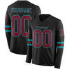 Custom Hockey Jersey – Triple Stripes Black Crimson Teal Long Sleeve – front and back view