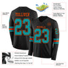 Custom Hockey Jersey – Triple Stripes Black Teal Orange Long Sleeve – product details