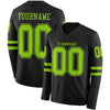 Custom Hockey Jersey – Triple Stripes Black Neon Green Long Sleeve – front and back view
