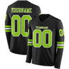 Custom Hockey Jersey – Triple Stripes Black Neon Green White Long Sleeve – front and back view