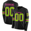 Custom Hockey Jersey – Triple Stripes Black Neon Green Pink Long Sleeve – front and back view