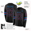 Custom Hockey Jersey – Triple Stripes Black Powder Blue Red Long Sleeve – product details