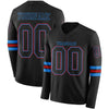 Custom Hockey Jersey – Triple Stripes Black Powder Blue Red Long Sleeve – front and back view