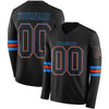 Custom Hockey Jersey – Triple Stripes Black Powder Blue Orange Long Sleeve – front and back view
