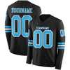 Custom Hockey Jersey – Triple Stripes Black Sky Blue White Long Sleeve – front and back view