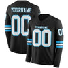 Custom Hockey Jersey – Triple Stripes Black White Sky Blue Long Sleeve – front and back view