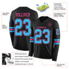 Custom Hockey Jersey – Triple Stripes Black Sky Blue Pink Long Sleeve – product details