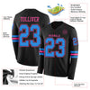 Custom Hockey Jersey – Triple Stripes Black Powder Blue Pink Long Sleeve – product details