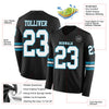Custom Hockey Jersey – Triple Stripes Black White Panther Blue Long Sleeve – product details