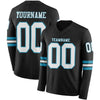Custom Hockey Jersey – Triple Stripes Black White Panther Blue Long Sleeve – front and back view