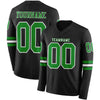 Custom Hockey Jersey – Triple Stripes Black Grass Green White Long Sleeve – front and back view