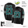 Custom Hockey Jersey – Triple Stripes Black Midnight Green White Long Sleeve – product details
