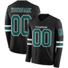 Custom Hockey Jersey – Triple Stripes Black Midnight Green White Long Sleeve – front and back view
