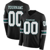 Custom Hockey Jersey – Triple Stripes Black White Gray Midnight Green Long Sleeve – front and back view