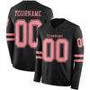Custom Hockey Jersey – Triple Stripes Black Medium Pink Long Sleeve – front and back view